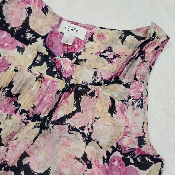 Ann Taylor Loft Floral Silk Tank M – Pink Black Sleeveless Blouse EUC Soft Chic - Picture 5 of 9